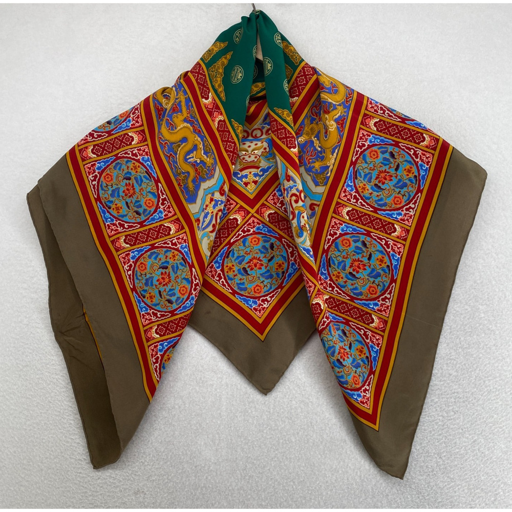 VALENTINO Scarf Silk Hand Rolled Persian Bandana Square Red Gold 31" x 33" VTG - Picture 3 of 12